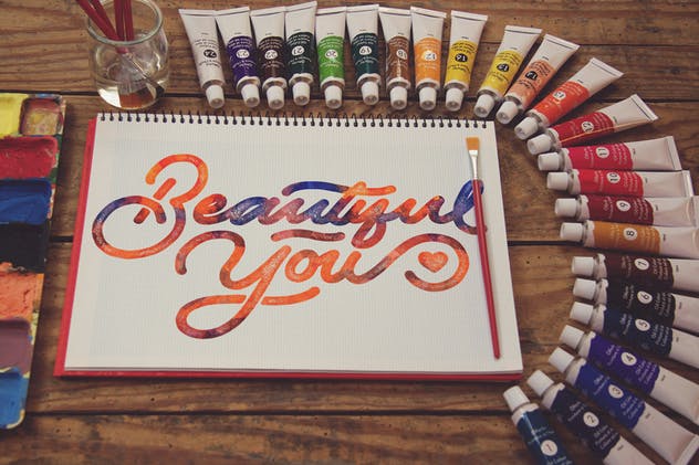 画室创作场景网格笔记本样机模板v6 Graph Paper Notebook Paint Scene插图(1)