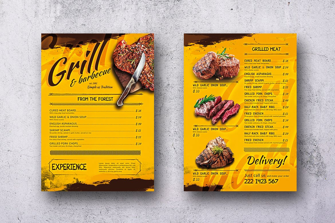 BBQ烧烤单页菜单设计模板 Barbecue Single Page A4 & US Letter Food Menu插图(1)