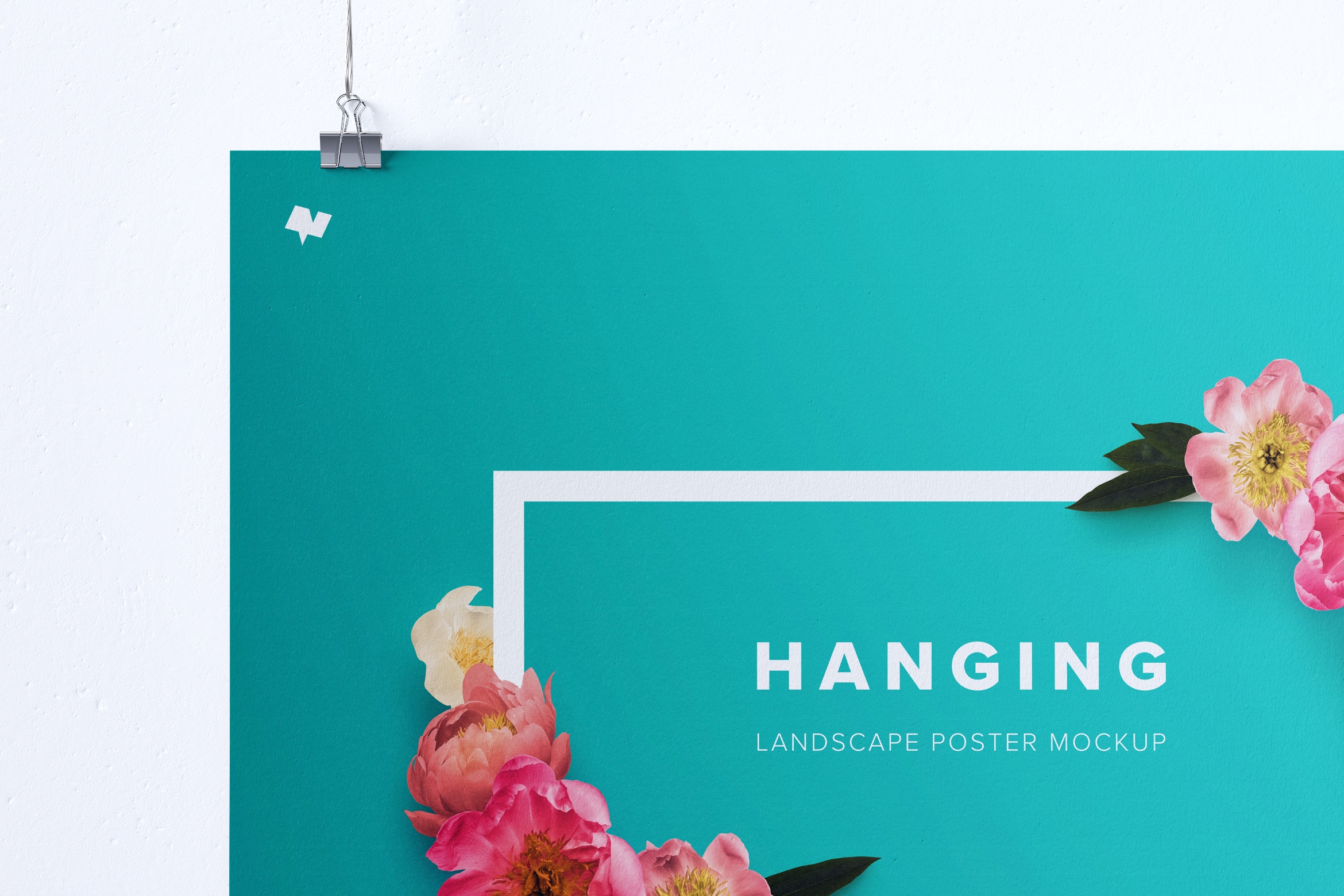 海报设计悬挂效果预览样机模板 3:2 landscape hanging poster mockup插图(1)