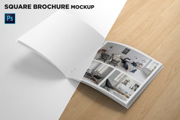 方形画册产品手册内页版式设计特写样机素材库精选 Square Brochure Open Pages Mockup