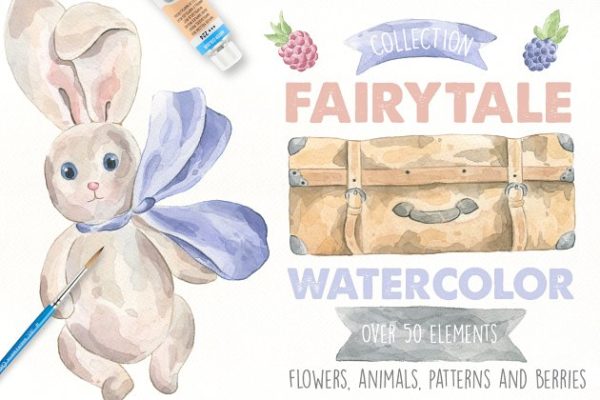 美容化妆主题水彩设计素材 Fairytale Watercolor Collection Pro