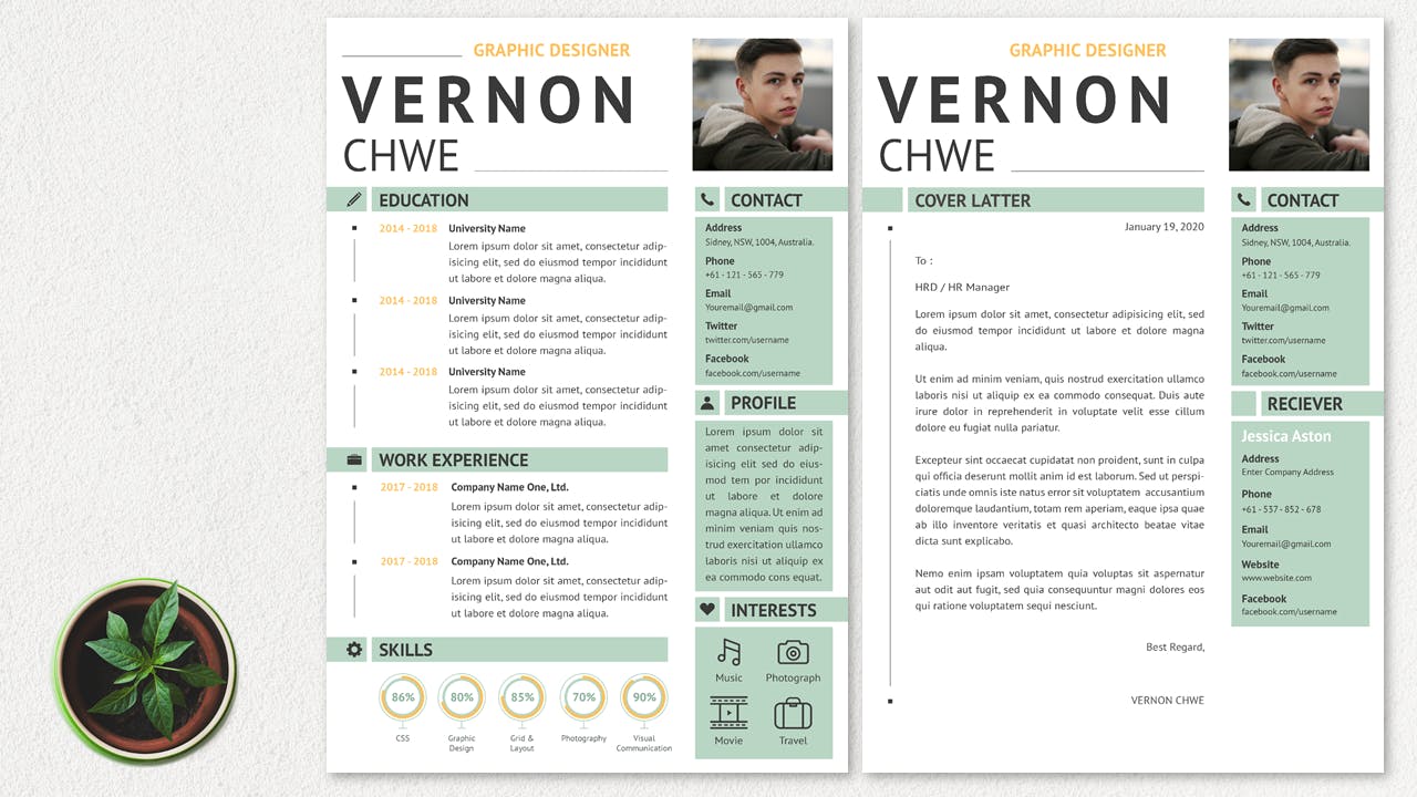 专业图形设计师现代风格电子简历模板 CV Resume Modern And Professional插图(1)