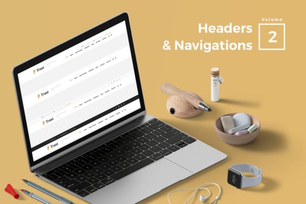 标题&amp;导航菜单网站UI设计模板V2 Headers &amp; Navigation for Web Vol 02