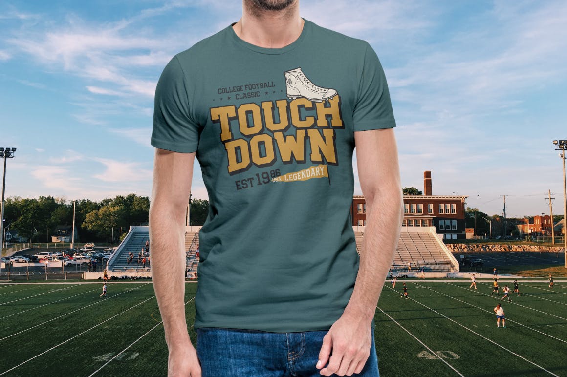 美式足球T恤/复古运动Logo设计素材库精选模板 American Football T-Shirt / Retro Sports Logo插图(2)