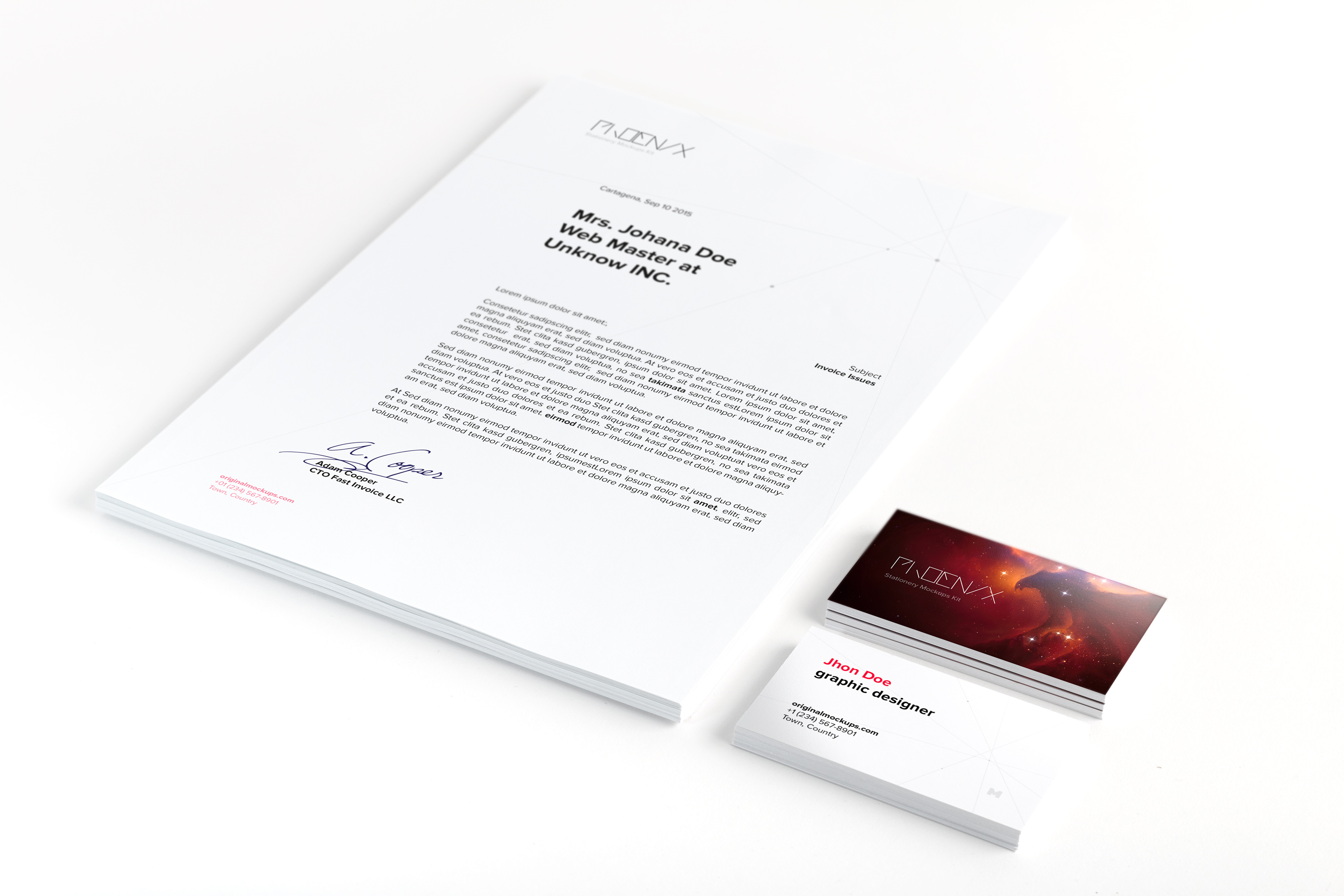 A4信纸信头&名片设计印刷效果图样机01 A4 and Business Cards Mockup 01插图