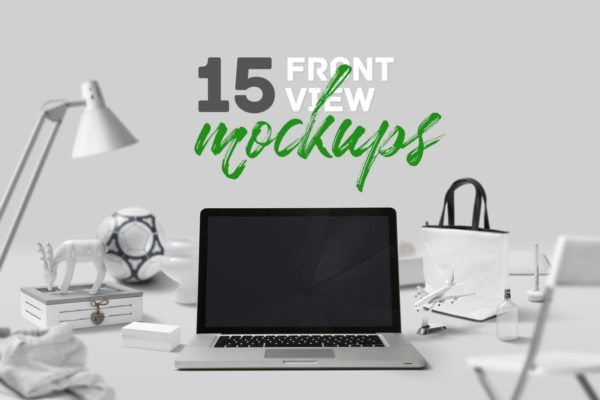 15款办公桌面场景正视图样机 15 Frontview Mockups
