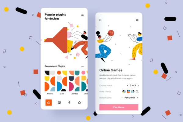 插件组件主题APP应用设计矢量插画 Plugin Mobile Interface Illustrations