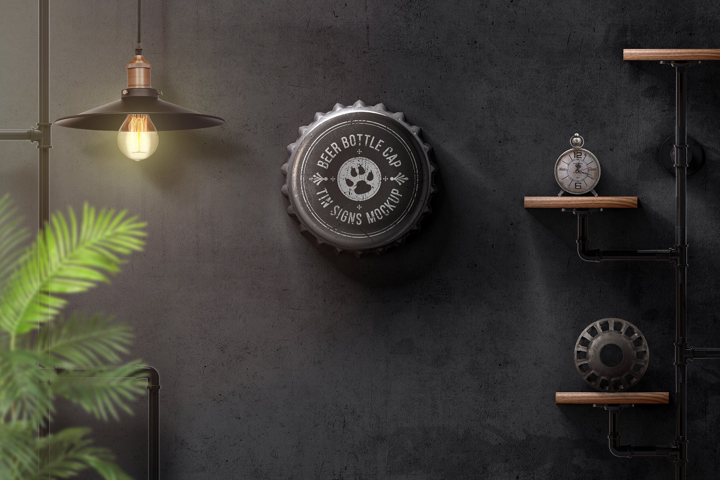 瓶盖金属锡标Logo设计效果图样机模板 Bottle Cap Metal Tin Signs  Mockup插图