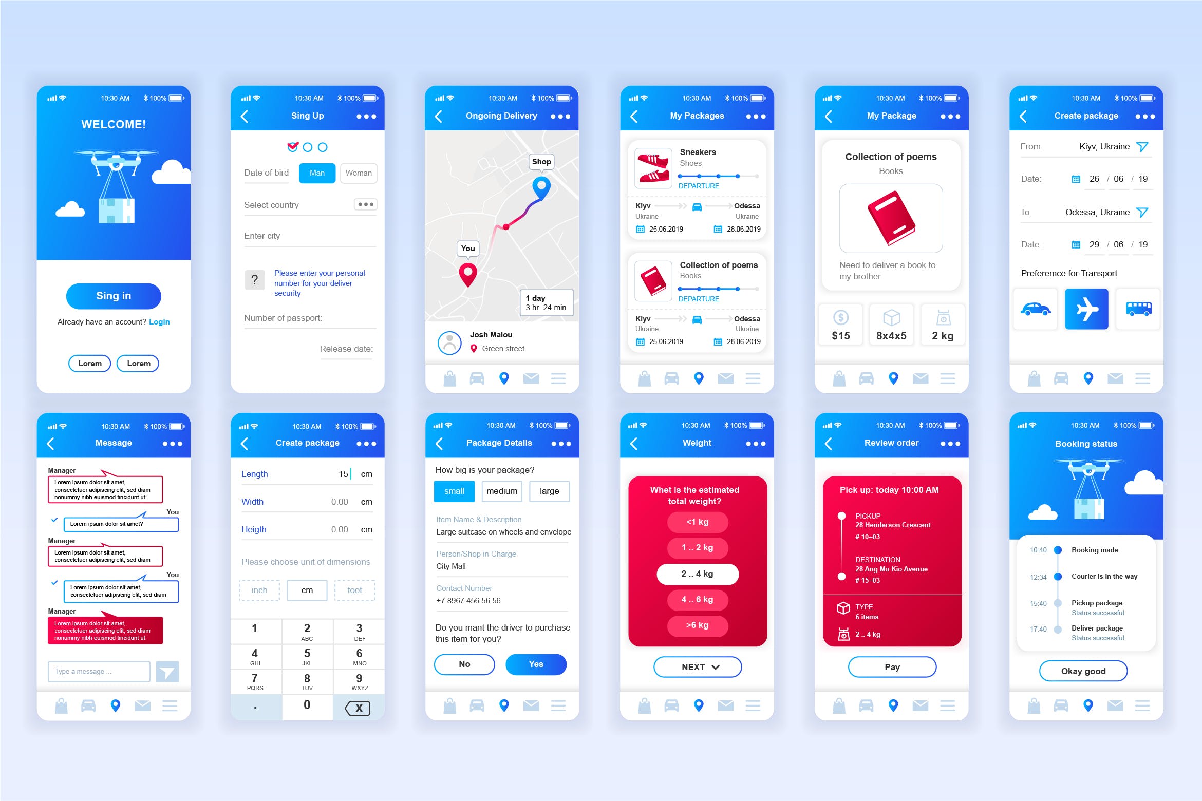 快递物流公司APP用户交互界面设计UI套件 Delivery Mobile App UX and UI Kit插图