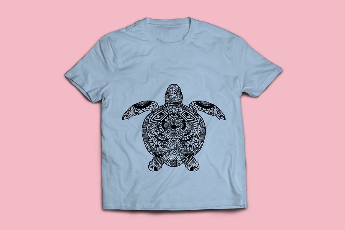 乌龟-曼陀罗花手绘T恤设计矢量插画素材库精选素材 Turtle Mandala T-shirt Design Vector Illustration插图(1)