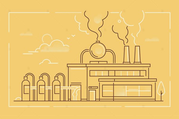 线条艺术工业建筑矢量插画素材库精选素材 Industrial building – line design illustration