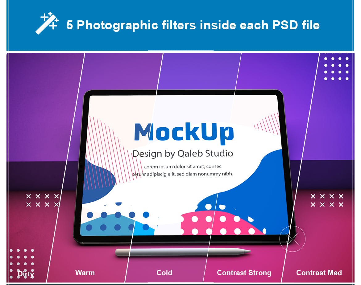 抽象设计风格iPad Pro平板电脑屏幕效果图素材库精选样机v2 Abstract iPad Pro V.2 Mockup插图(1)
