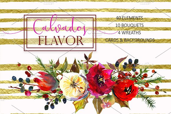 冬季红色水彩花卉剪贴画合集 Red Winter Flowers Clipart Set插图(3)