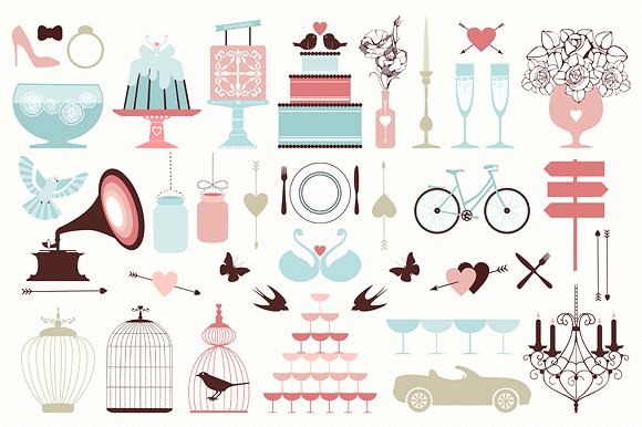 婚礼装饰设计矢量元素 Wedding Icons Collection插图(1)