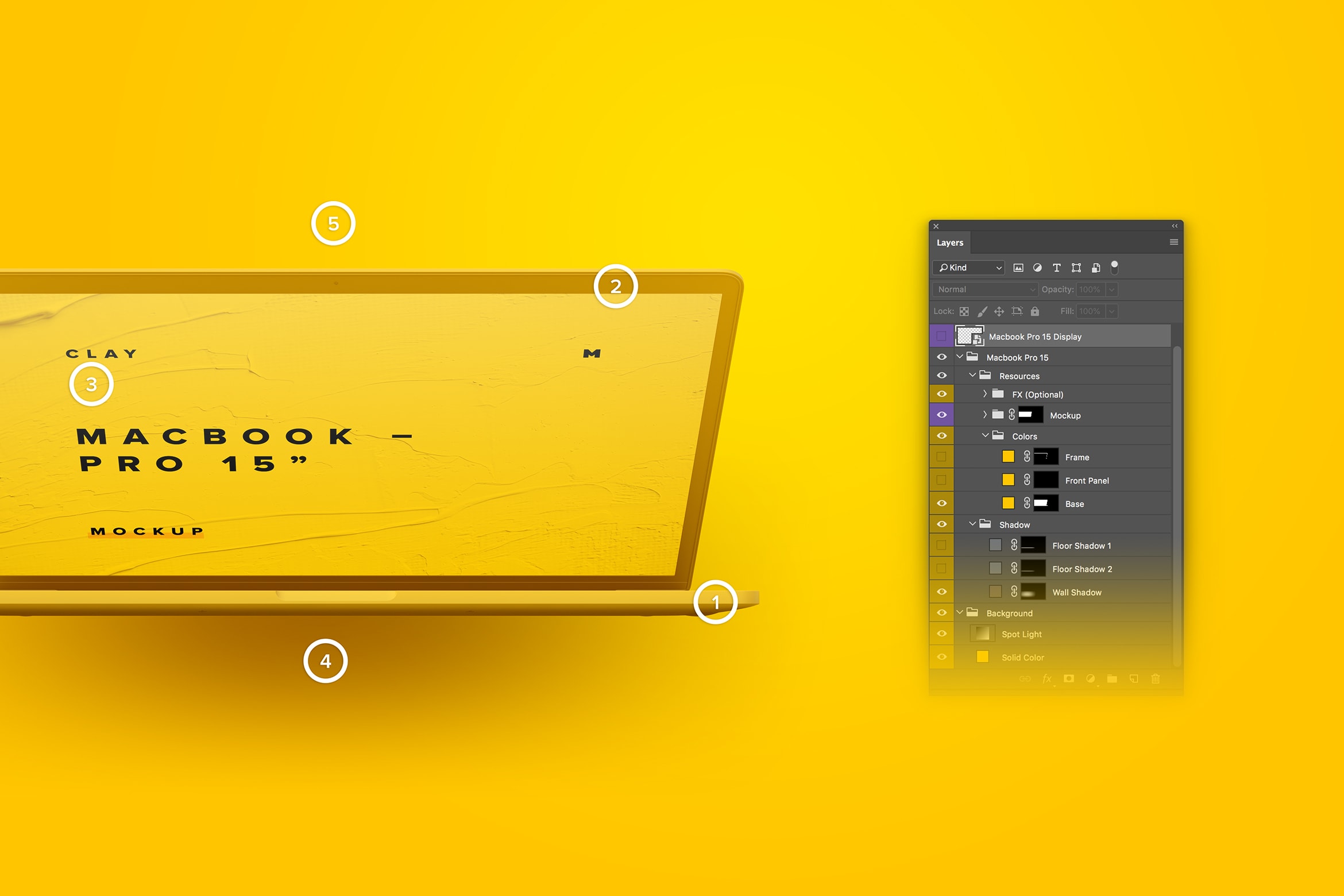 15寸MacBook Pro笔记本半合状态前视图样机02 Clay MacBook Pro 15" with Touch Bar, Front View Mockup 02插图(2)