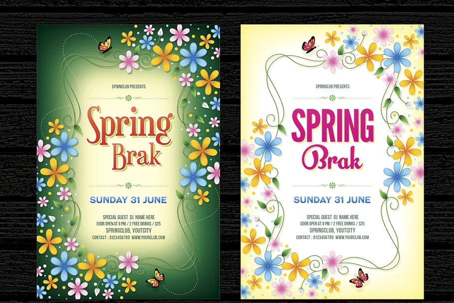 春季旅游活动海报模板 Spring Break / Time Flyer插图(1)