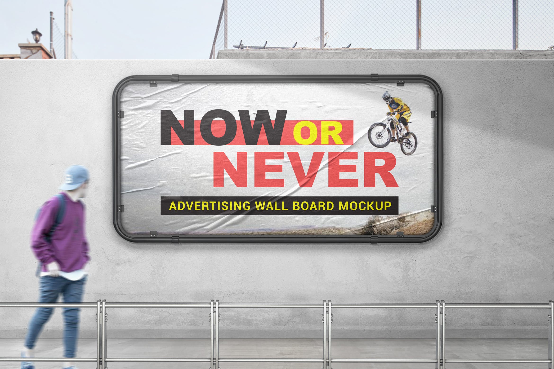 广告橱窗设计效果图样机模板 Advertising Wall Board Mockup插图