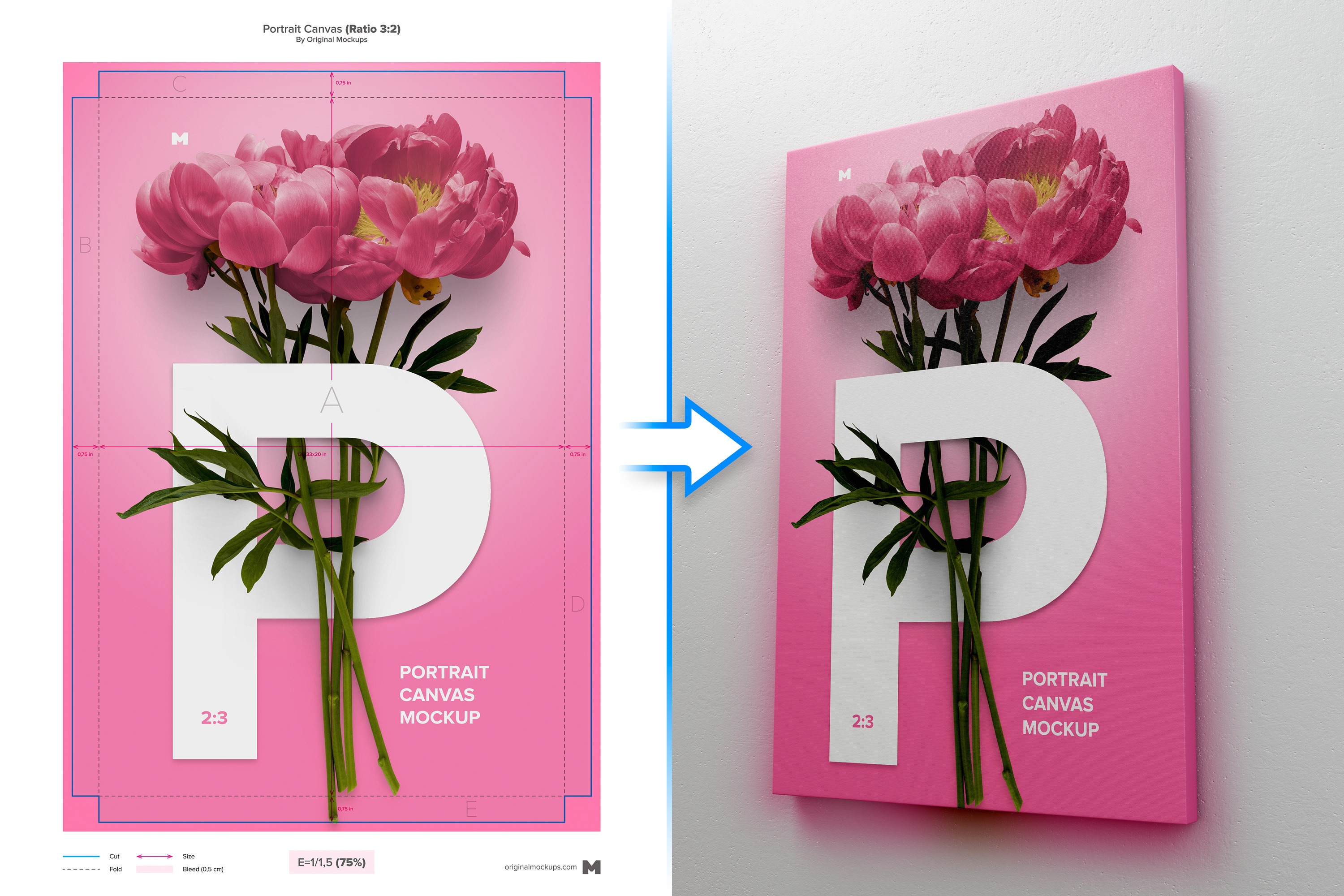 挂墙艺术画像展览画框右视图样机模板素材 2:3 Portrait Canvas Mockup Hanging on Wall, Right View插图(3)