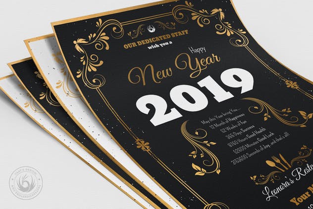 高级餐厅豪华金边框新年聚餐菜单PSD模板V1 New Year Menu Template V1插图(6)