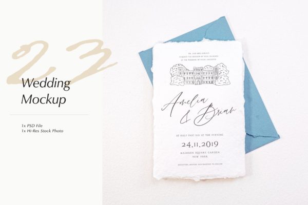 婚礼照片婚礼邀请函优雅风格设计样机素材库精选模板v23 Wedding Photo Mockup 23
