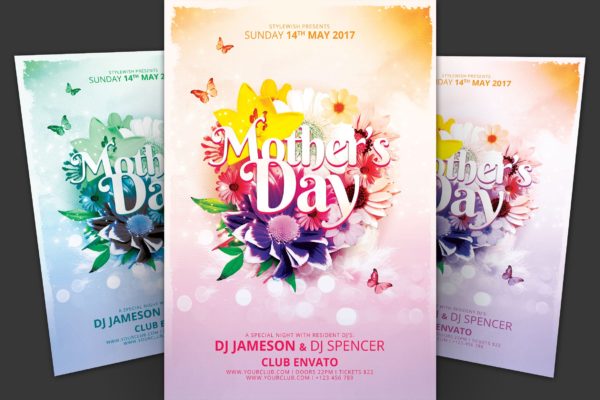 手绘花束图案背景母亲节主题海报传单素材库精选PSD模板 Mother’s Day Flyer
