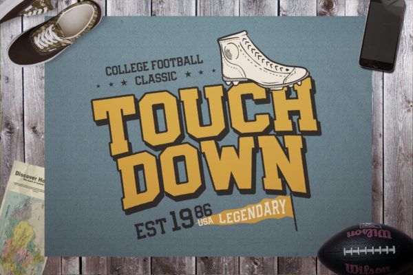 美式足球T恤/复古运动Logo设计素材库精选模板 American Football T-Shirt / Retro Sports Logo