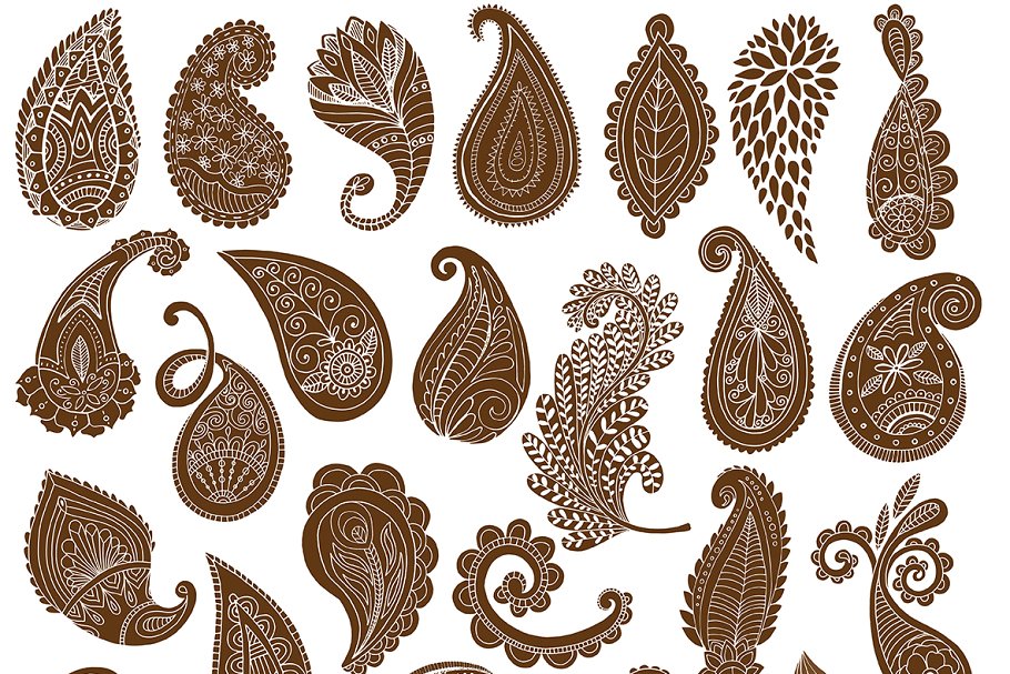 波西米亚风格艺术线条插图素材 Boho Paisley Line Art Illustrations插图(2)