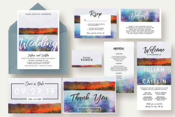 秋季湖泊婚礼邀请函套装 Autumn Lake Wedding Invitation Suite