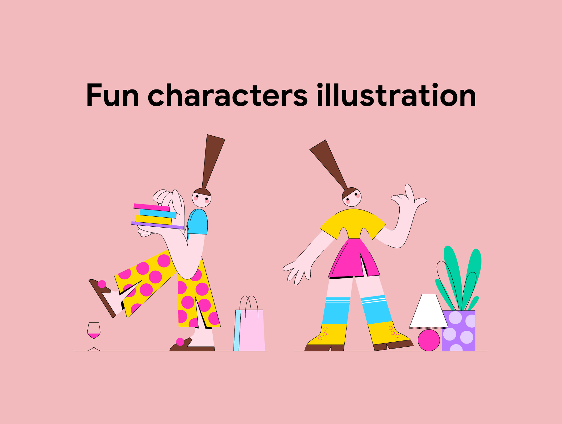 素材库下午茶:10个明亮多彩有趣的人物插画插图