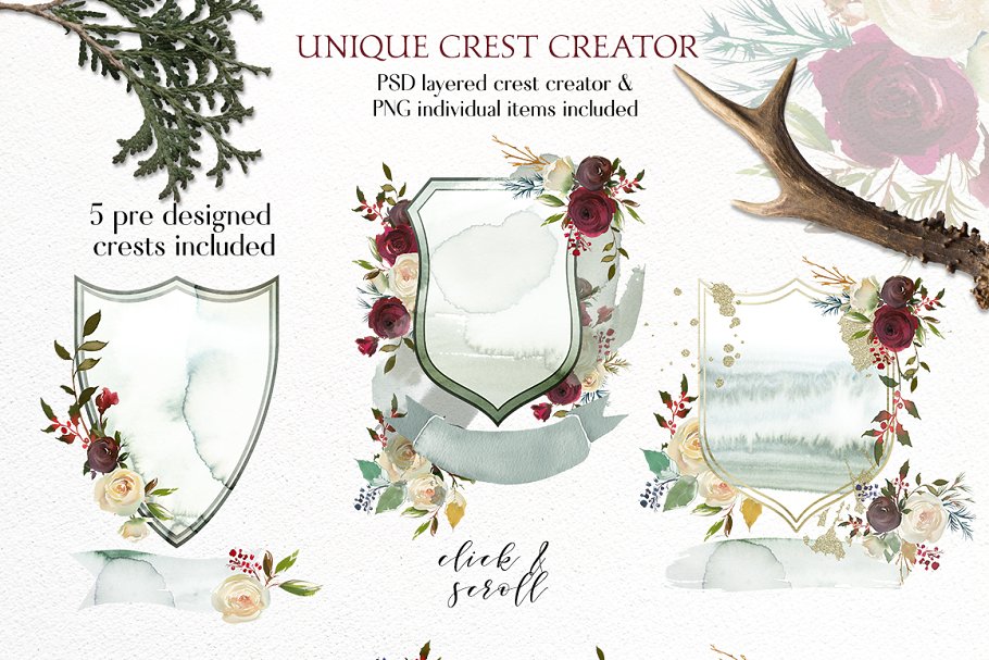 冬季花卉花饰相关设计工具包(剪贴画、纹理&装饰字母) Winter Solemnity Floral Design Kit插图(5)