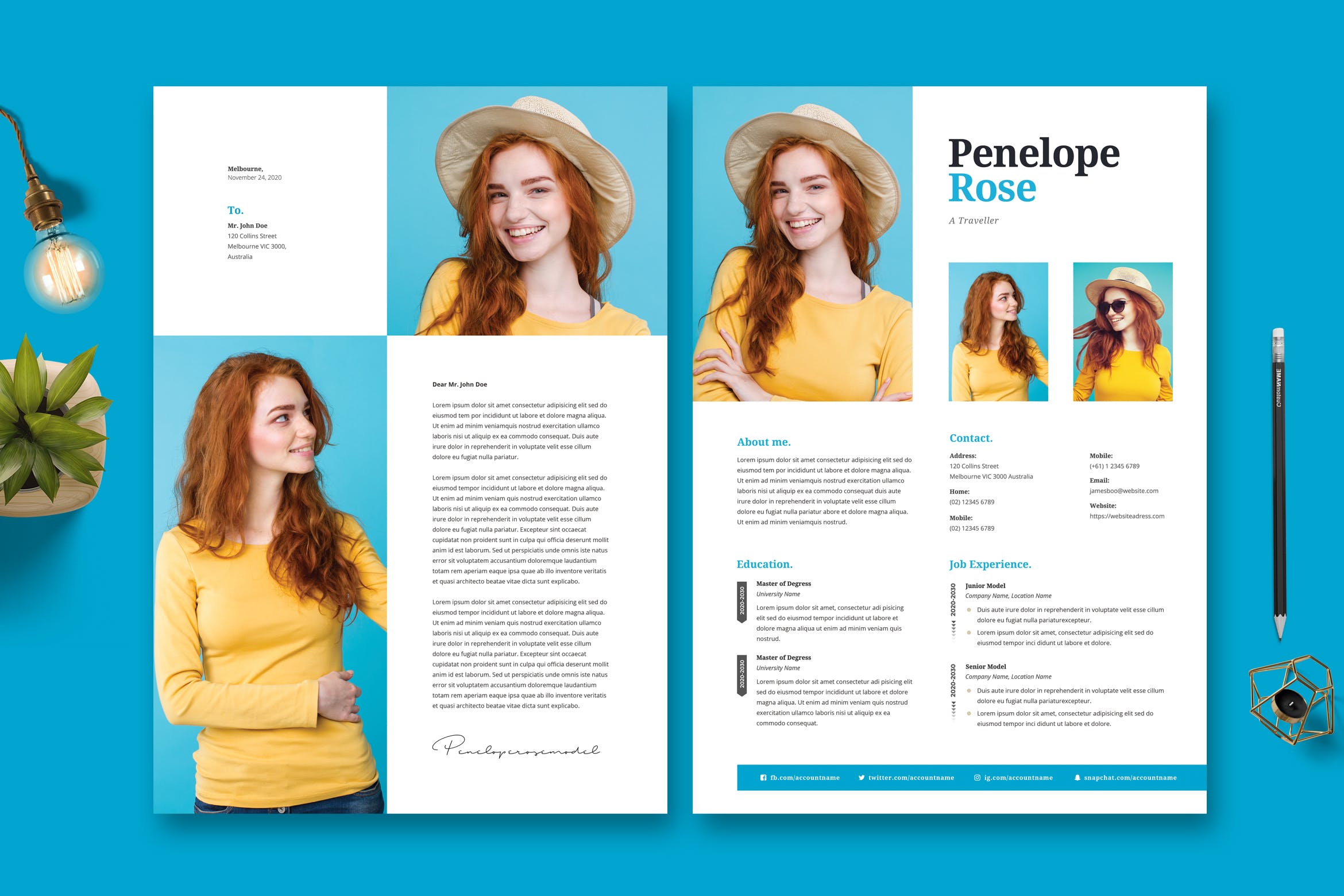 职业旅行家介绍信/个人简历设计模板v44 Traveller Resume / CV Template 44插图