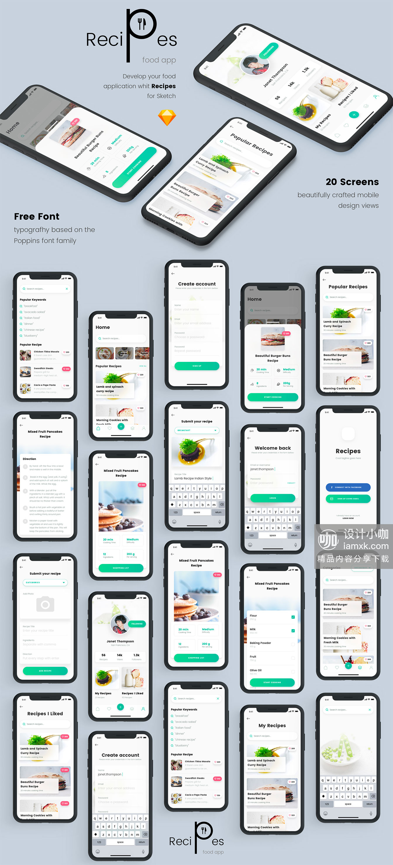 素材库下午茶：清新高雅的美食类APP UI KIT [Sketch]