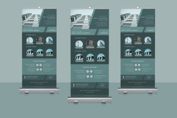 易拉宝Banner海报设计模板素材 Roll-up Banner Property Promotion
