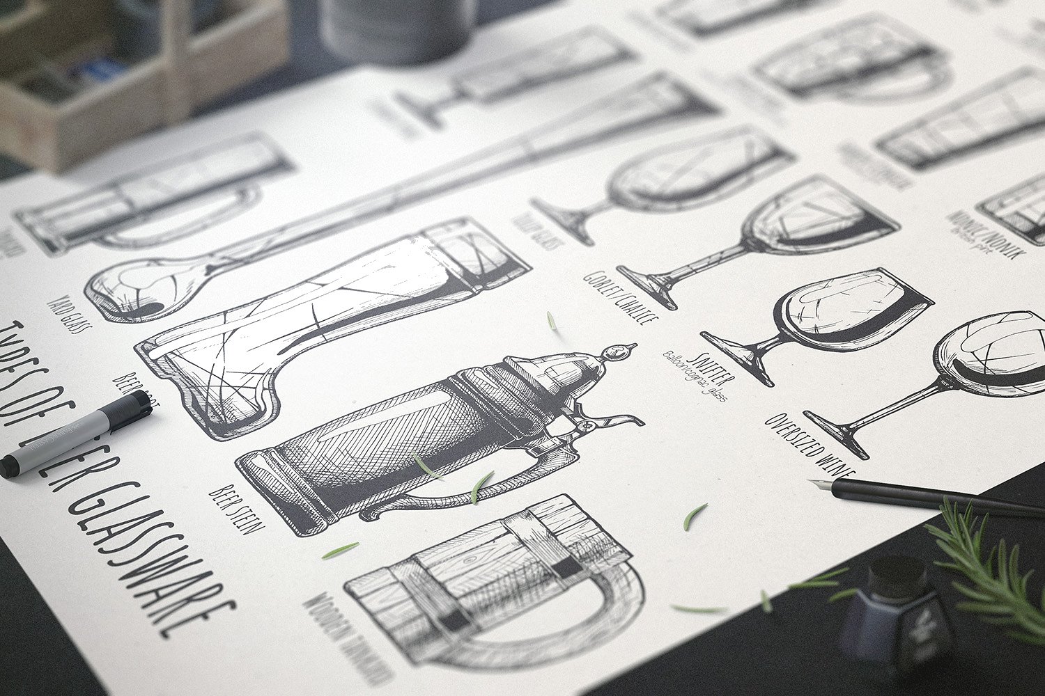 特色手绘啤酒玻璃器皿图形素材插图(2)