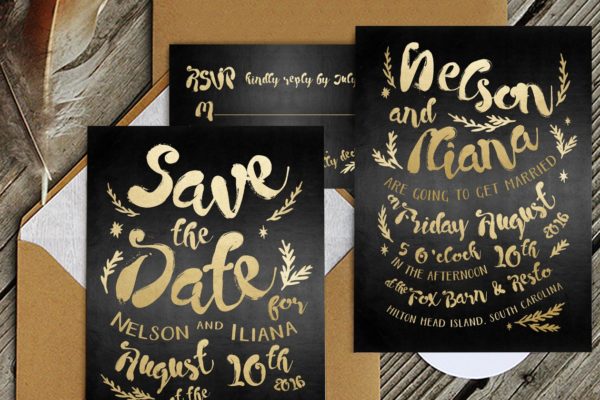 黑金嬉皮士婚礼设计套装 Black &amp; Gold Hipster Wedding Suite