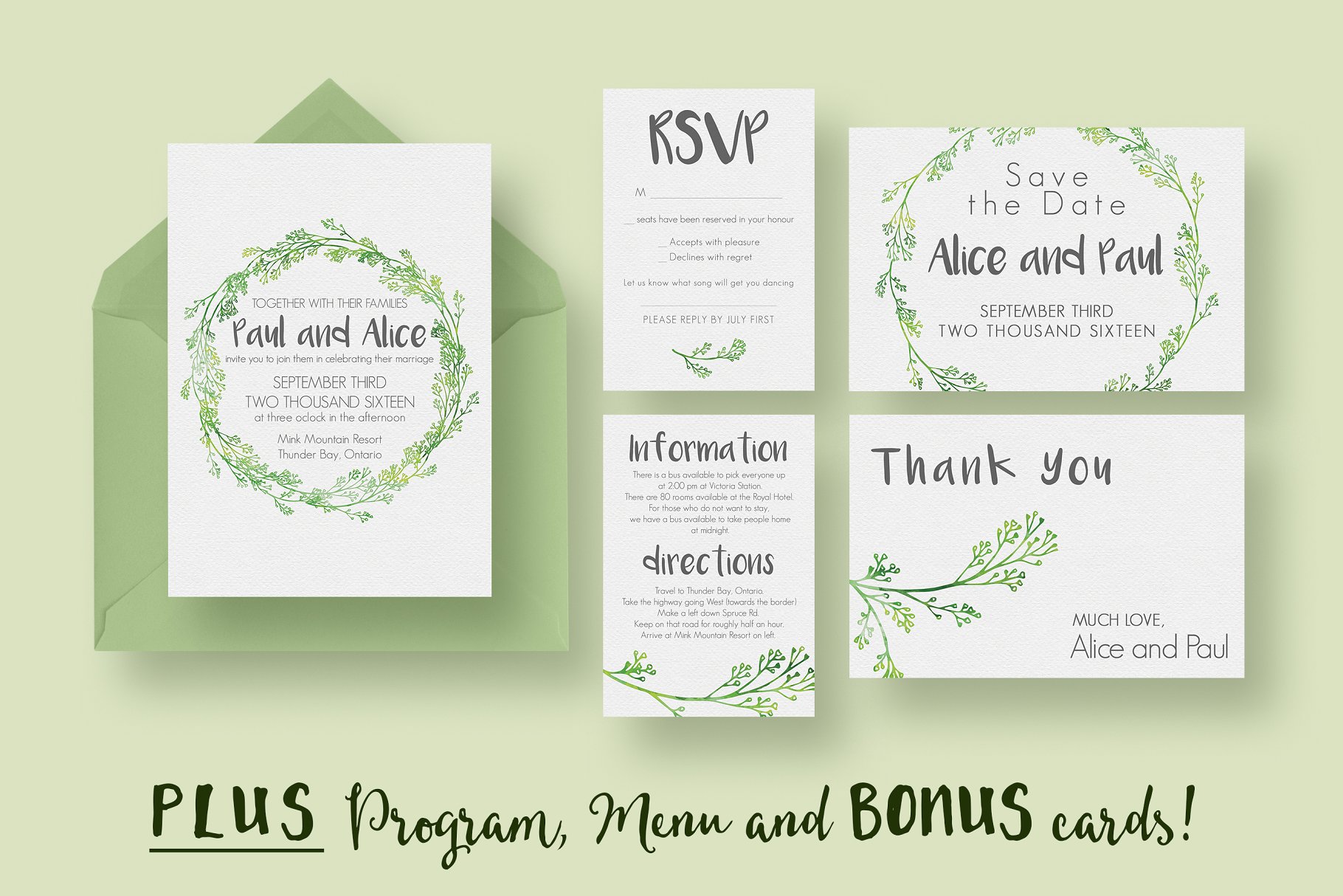 清新文艺的植物花边婚礼邀请函模板套装 Hip Wedding Invitation Suite插图