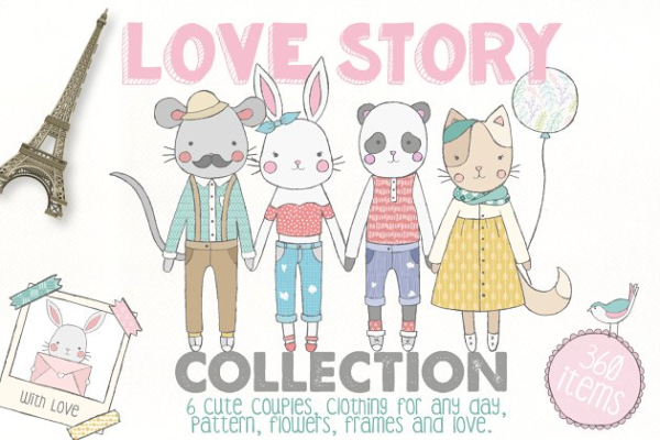 可爱卡通动物水彩插画合集 Love Story Collection Creator Pro