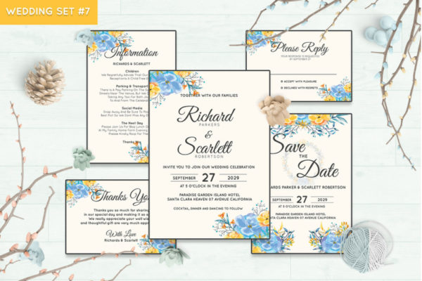 手绘水彩花卉风格婚礼邀请函套装