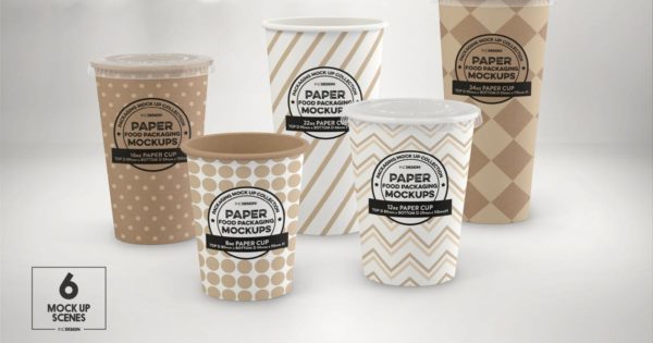 冷饮纸杯包装设计样机模板 Paper Cold Drink Cups Packaging Mockup