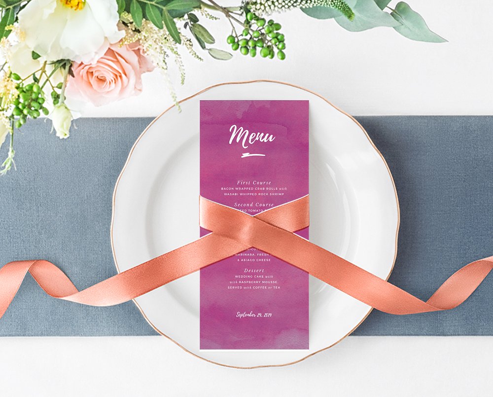 紫色笔刷纹理背景婚礼邀请函设计套件 Purple brush watercolor invite插图(4)