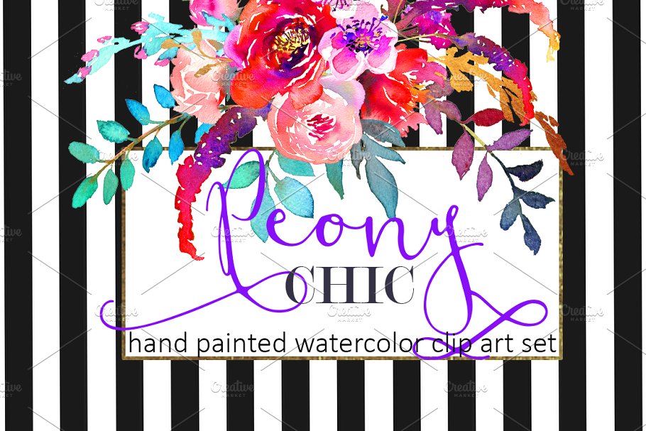 紫色水彩花卉剪贴画 Purple Watercolor Flowers Clipart插图(2)