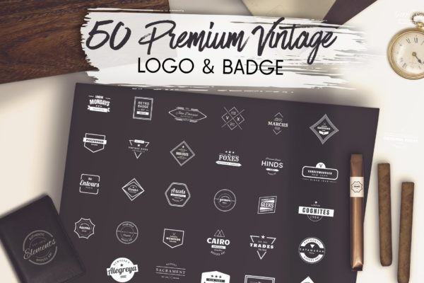 50个复古设计风格Logo&amp;徽章设计模板 50 Premium Vintage Logo &amp; Badge