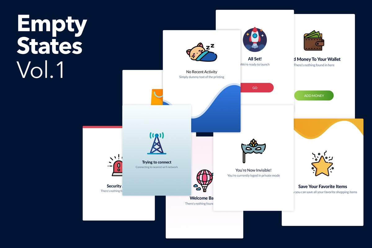 手绘插画图案APP启动页UI套件 Mobile Empty States插图