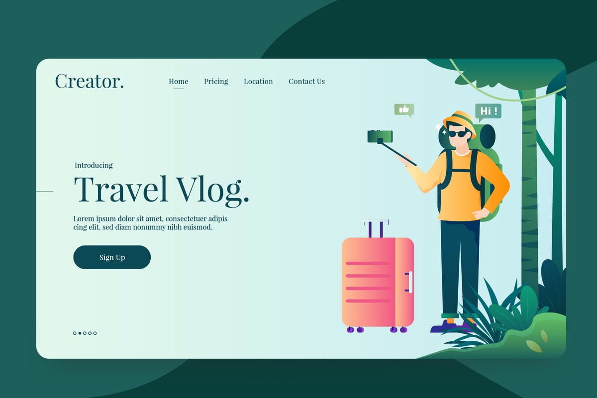 视频博客Vlogger创意插画着陆页PSD模板 Vlogger Vector Illustration插图