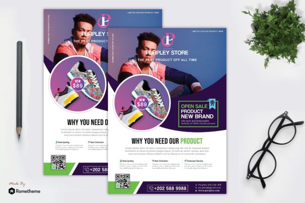极简设计风格紫色产品传单设计模板 Purpley – Minimalist Product Flyer Template HR