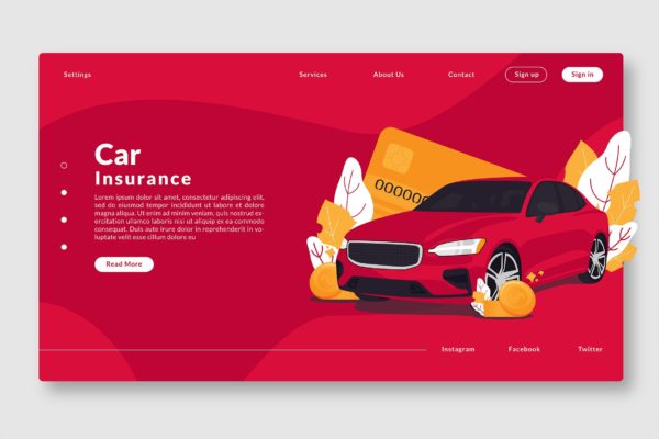 汽车保险主题网站设计概念插画设计素材 Car Insurance – Web Header &amp; Vector Template GR