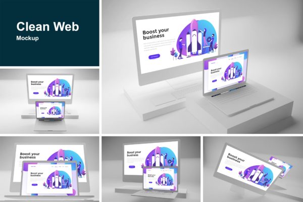 响应式网站设计效果图预览素材库精选样机模板 Clean Web Mockup