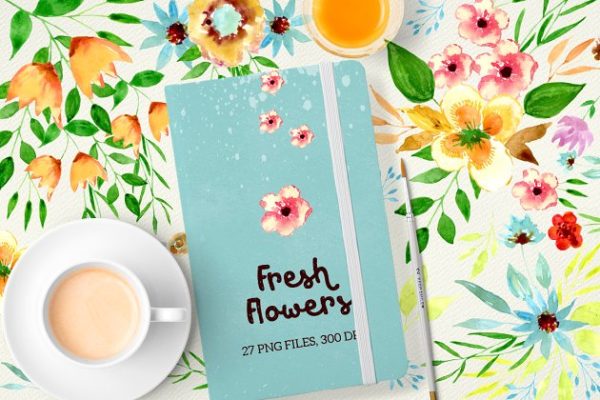 手工彩绘鲜花插画艺术平面设计素材 Fresh Flowers