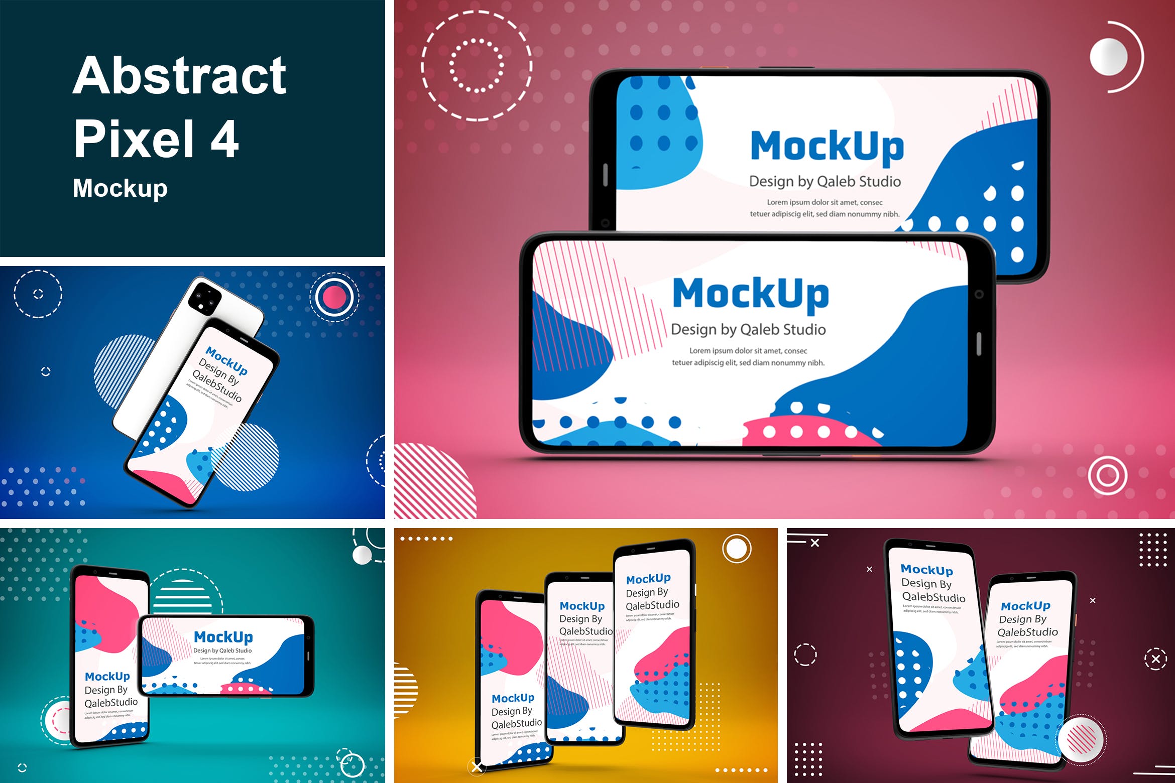 谷歌智能手机Pixel 4屏幕预览素材库精选样机模板 Abstract Pixel 4 mockup插图