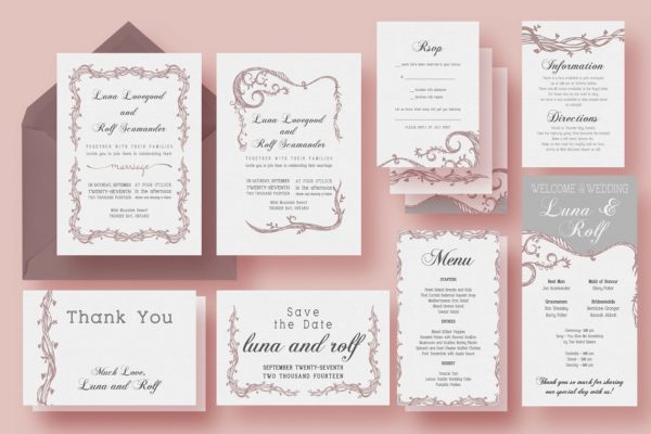 精致花卉藤蔓婚礼邀请函套装 Vine Wedding Invitation Suite